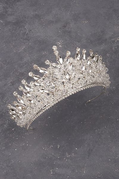 Hayalperest boncuk Silver Crown with Crystal Rhinestones and Bead Embellishments for Bride and Henna Wedding