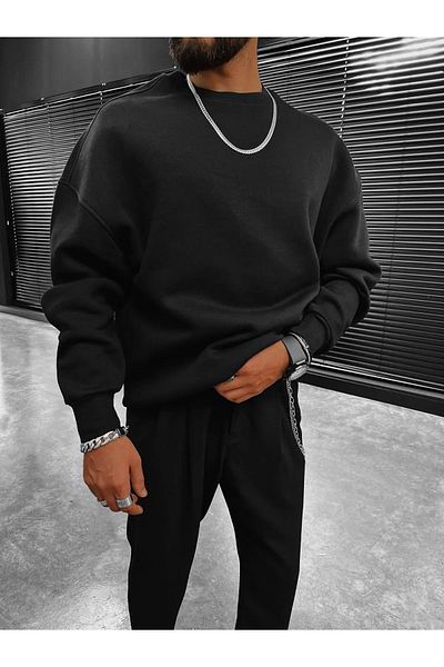AYD Oversize Sweatshirt Black Crew Neck Low Shoulder Inside is 100% Cotton. It Never Gets Aroused.