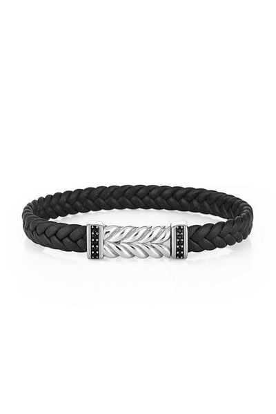 Daniel Klein Dkj.4.2178L.1 Braid Detail Leather Black Men's Bracelet