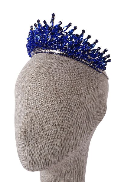 Hayalperest boncuk Navy Blue Bridal Henna Wedding Crown - Crystal Stone and Bead Decoration