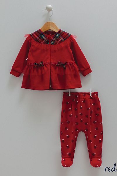 Caramell New Year's Themed Red Baby Set Zippered Cardigan-Booties Red Pants Christmas Costume