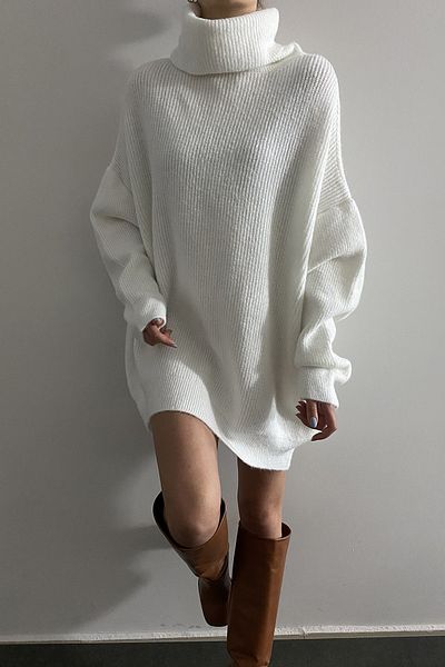 Bengi Clothing Rochie de damă lungă, cu gât roscat, tricotată