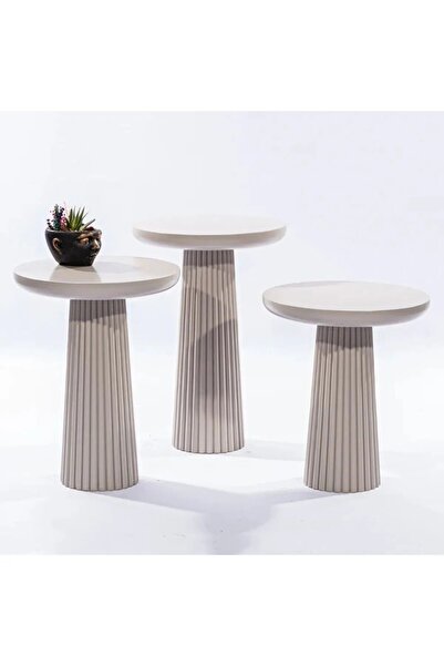 Simillo Home&Living Wood Wooden Ahşap Mat Beyaz 3’lü Set Fitilli Mantar Yan S...