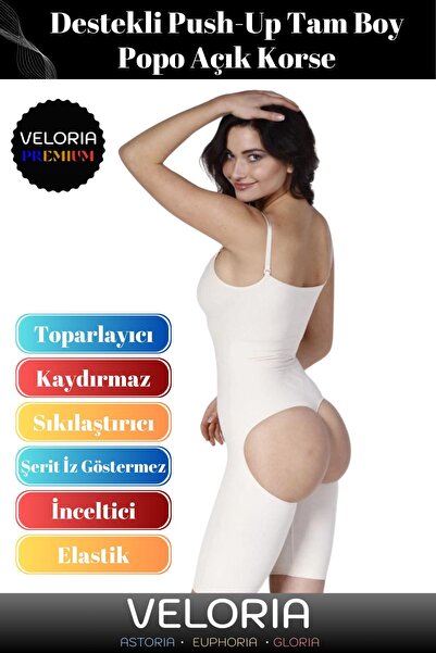 Premium Seri Vücut Şekillendirici İz Bırakmaz Kaymaz Sıkılaştırıcı Destekli Tam Boy Popo Açık Korse