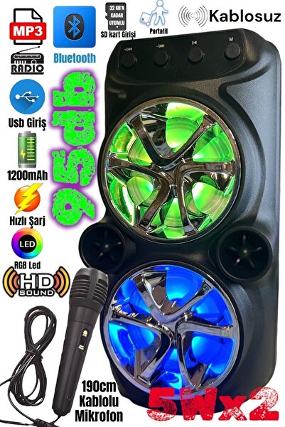 MATEO Bluetooth Hoparlör Parti Hoparlörü Karaoke Mikrofon Hediyeli Işıklı Ses Bombası Radyo Usb Sd Girişli