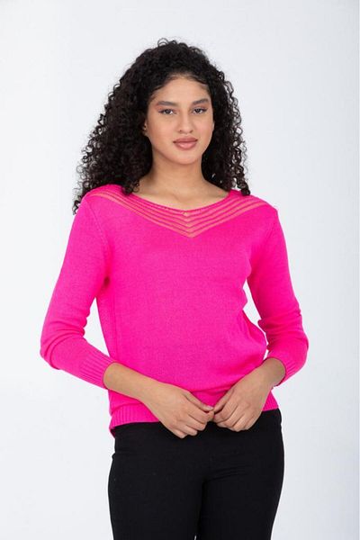 Su Moda Pulover din tricot cu decolteu în V - Detaliu ajurat, potrivire flexibilă și confortabilă
