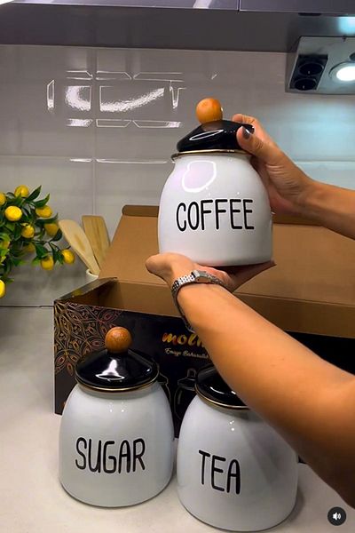 PAZARAKOŞ Healthy Enamel - 3-Piece Coffee and Sugar Jar Set, Videoled Product