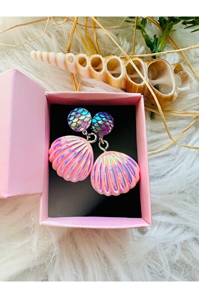 1PARÇAMAVİ Çivili Pembe Deniz Kızı Küpesi