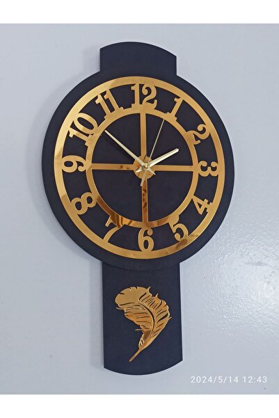 NİSANEST Dekoratif Duvar Saati Siyah - Gold Aynalı Hediyelik Modern ve Şık Öz...