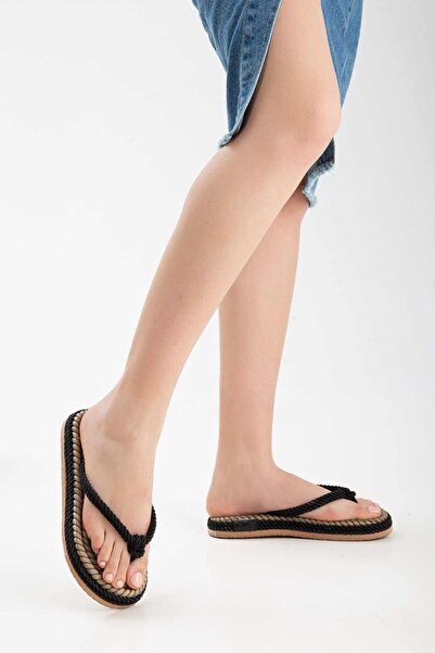 rabellashoes Rabella Marina Ipli Parmak Arası Terlik Siyah