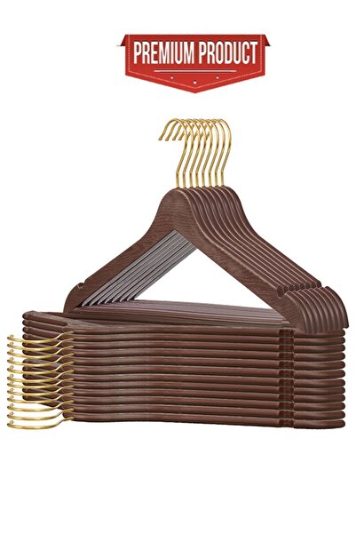 İstoç AVM 12 Adet Ahşap Görünümlü Askı Premium Serisi Kutulu Kıyafet Elbise Gömlek Askısı Kahverengi