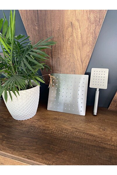Ahlez Inox 304 Paslanmaz Çelik Kare Tepe Duş Başlığı ve El Duş Seti 20x20 cm
