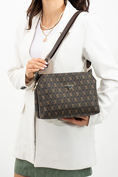 mugalas Τσάντα ποιότητας χιαστί ώμου τριών τμημάτων με μοτίβο Bitter Brown