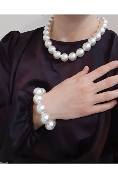 SmY Bag Buyuk Boy Inci Boncuk Kolye Bileklik Takim