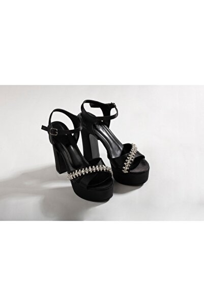 Modavien Kadın 13 Cm Saten Taşlı Platform Abiye Ayakkabı (BIR BEDEN BUYUK ALINIZ)