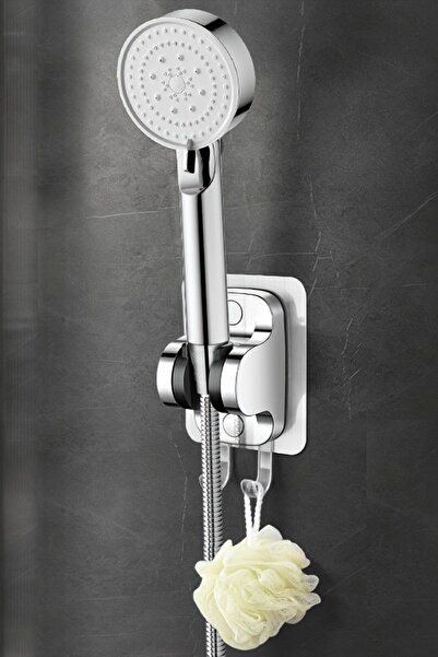 Ahlez Krom Askılıklı Yapışkanlı Banyo Duş Mafsalı Duş Başlığı Askısı 15Kg Taş...