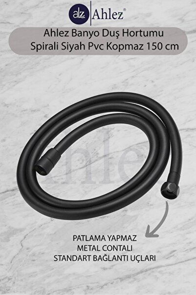 Ahlez Banyo Mat Siyah Pvc Duş Hortumu Duş Spirali 150cm