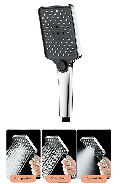 Ahlez Kare 3 Fonksiyonlu Yüksek Basınçlı Ayarlanabilir Duş Başlığı