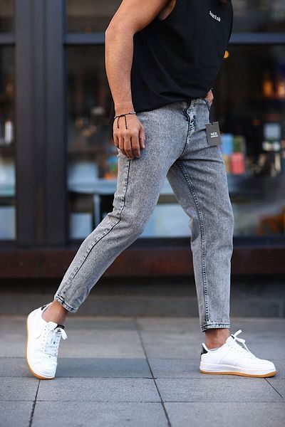 NO61 MAN Boyfriend Gray Color Acid Washed Comfortable Fit Jeans