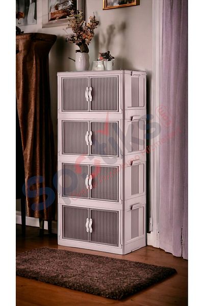 Spotiks Fold & Go| 4 Tiers| 55 Lt| Wheeled| Double Cover| Multi-Purpose Portable Cabinet