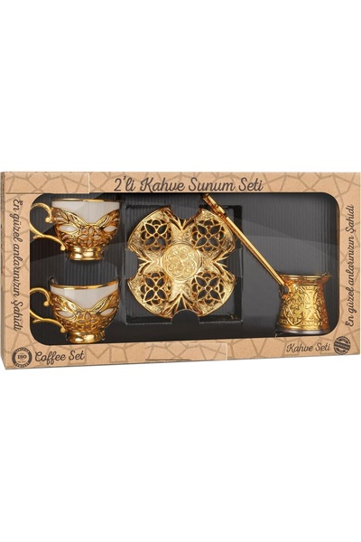 KT HOME Kahve Fincanı Türk Kahvesi Metal Fincan Takımı Bakır Kahve Fincanı Tepsili Cezveli 2 Li