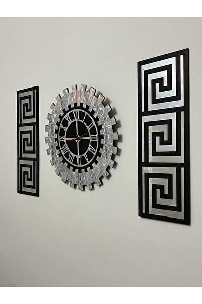 NİSANEST Tablo Duvar Saati Siyah - Gümüş Aynalı Pleksiglass Piyano Model Mode...