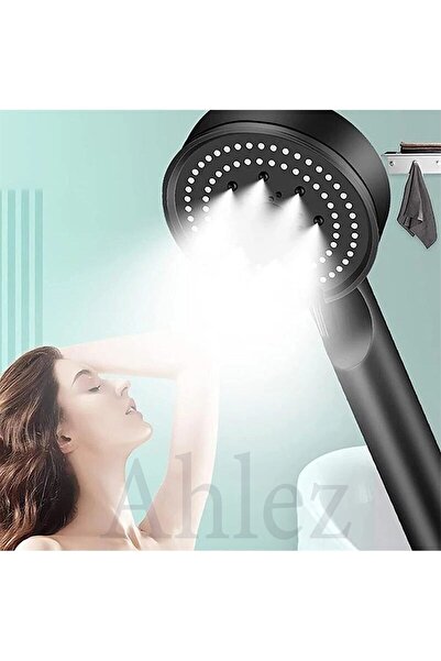 Ahlez Maxima Siyah Turbo Fan 5 Fonksiyonlu Duş Başlığı Ipli Duş Hortumu Duş Seti