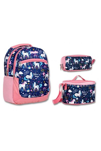 ÜMİT ÇANTA Cennec Unicorn Patterned PinK Blue Primary School BacKpacK Set - Girl