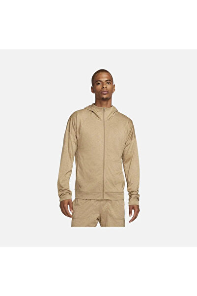 Nike Ανδρικό φούτερ Yoga Dri-Fit Statement - Φούτερ με φερμουάρ, καφέ αθλητικό φούτερ με φερμουάρ