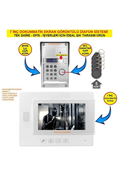 Genel Markalar 7 İNÇ DOKUNMATİK EKRAN GÖRÜNTÜLÜ DİAFON SİSTEMİ (TEK DAİRE İÇİ...