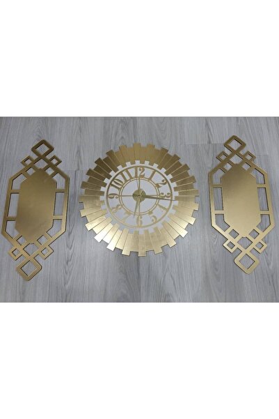 Nissalb Store 3 Parça Gold Şık Tablo Duvar Saat Seti