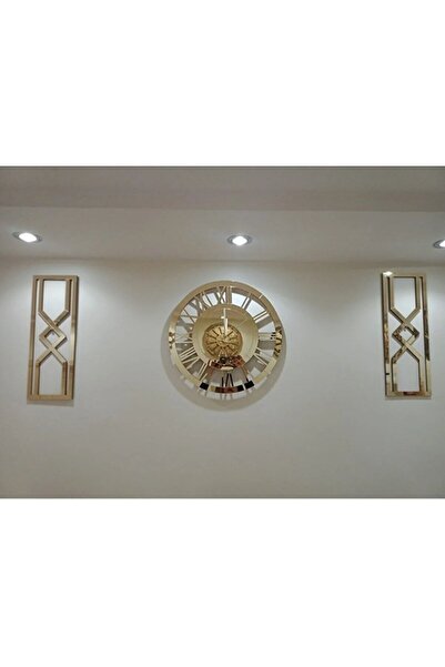 Nissalb Store 3'lü Modern Ve Şık Gold Tablo Duvar Saat Seti 40 Cm