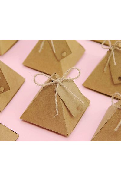 Tasarım Şeker 25 Pyramid Shaped Kraft Cardboard Boxes - Henna Cookie Candy and Gift Box