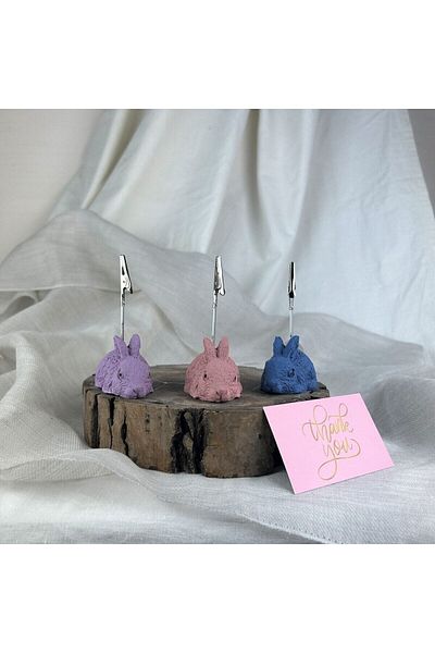 oasis decoration Rabbit 3-Piece Note Holder Set ( Grey Blue - Antique Pink - Purple ), Photo Holder