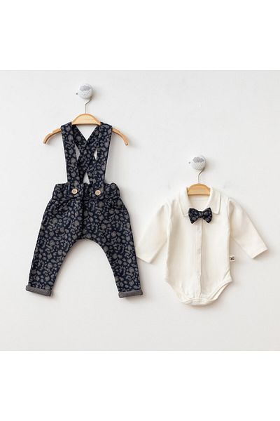 Minimus Baby Boy Newborn Cotton Salopet and Bow Tie Badi Set - for Special Occasions and Hospital Exit