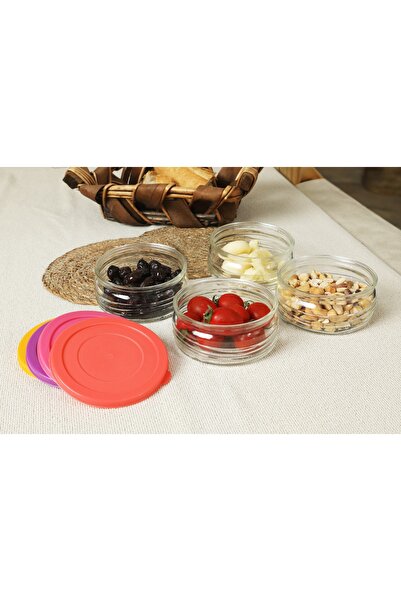 ZURİ DESİGN Premium Glass Storage Set of 4 - Colored Plastic Lid, Breakfast and Airtight