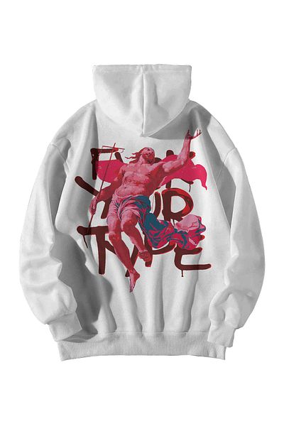 Scrovtie Women Men White Tuck Your Type Jesus Printed Oversize Hooded Kangaroo Pocket Hoodie