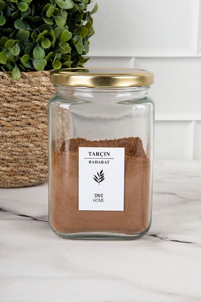 DNS HOME 6-Piece Gold Metal Lid Square Glass Jar Storage Set Spice Labeled Spice Jar Set 720 ml