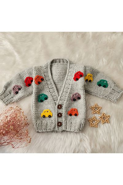 El örgüsü Hand Knitted Baby and Kids Cardigan with Trolley