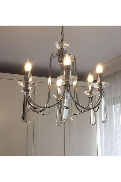 yıldırımavize Countess 6-Piece Chrome Chandelier with Parachute Pendant Stone (Fully Assembly)