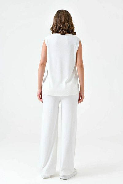 WOMAN VISION V-Neck Sleeveless Vest and High Waist Wide Leg Knitwear Trousers - Ecru Set 103