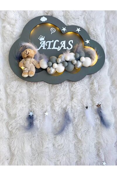 Okyanushop Bubble Ledli Ayıcıklı Bulut Kapı Süsü Kişiye Özel (SİPARİŞ NO ILE SORU SOR KISMINDA ISMİ BELİRTİNİZ)