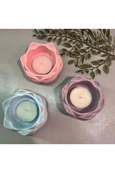 ROSES SHOP Lotus Çiçeği Dekoratif Mumluk 3'lü Set (boyalı Ve Cilalı )