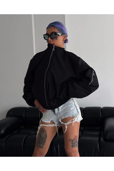 Beybun boutique Унисекс мъжко черно бомбър яке