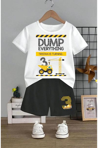 JoneBase Dump Everything Printed T-Shirt and Shorts Set for Kids - 100% Cotton