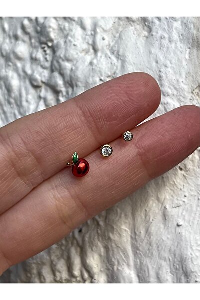 ds denizden silver Gümüş Elmalı Küpe Seti - 3’lü