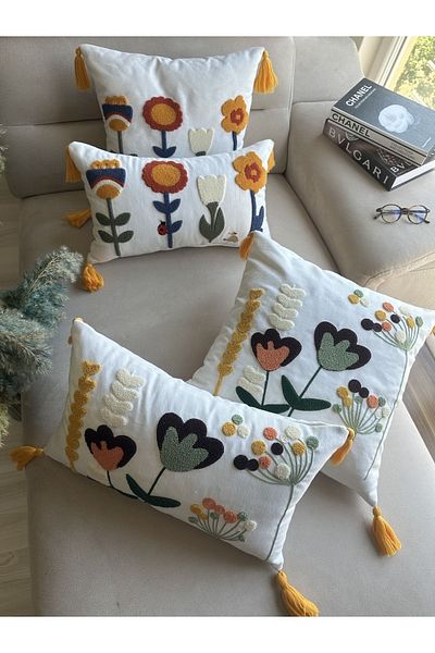 en gözde home Punch Embroidered 4 Pieces Throw Pillow Cover