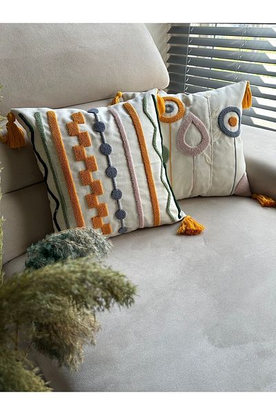 en gözde home Punch Embroidered 2 Pieces Throw Pillow Cover