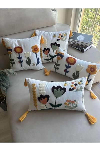 en gözde home Punch Embroidered 4 Pieces Throw Pillow Cover