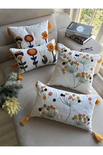 en gözde home Punch Embroidered 4 Pieces Cushion Cover